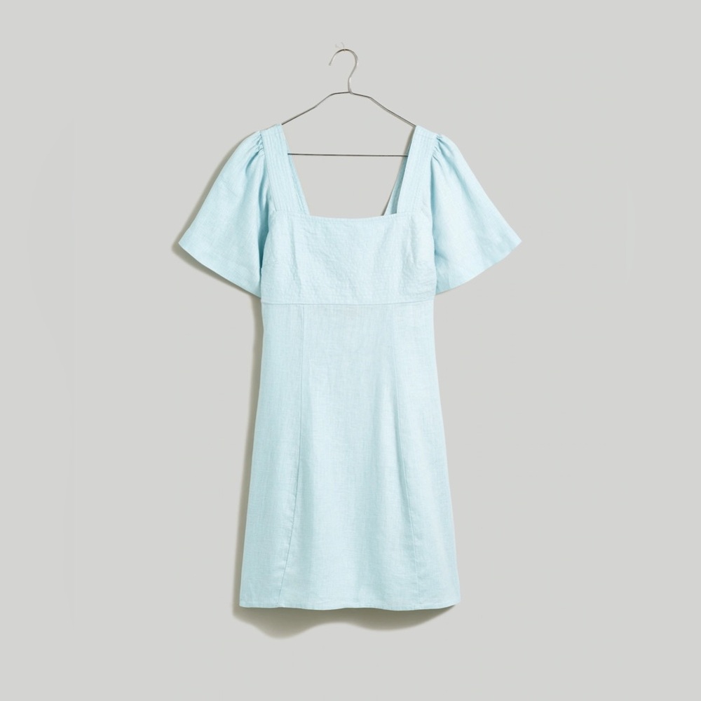 NWT Madewell Plus Square-Neck Mini Dress in 100% Linen - 2X Blue Heron - Picture 6 of 10